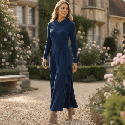 Robe à capuche décontractée en maille côtelée pour femme