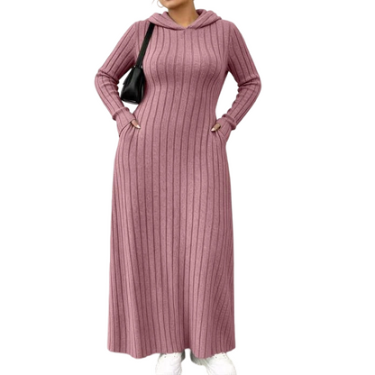 Robe à capuche décontractée en maille côtelée pour femme