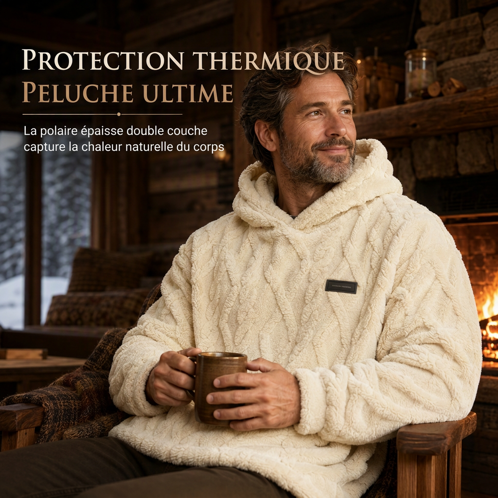Sweat à capuche doublé polaire pour homme, motif jacquard, manches longues, style pull, pour tenues décontractées et activités en extérieur en hiver