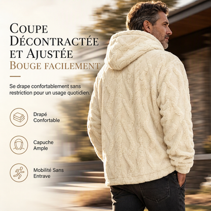 Sweat à capuche doublé polaire pour homme, motif jacquard, manches longues, style pull, pour tenues décontractées et activités en extérieur en hiver