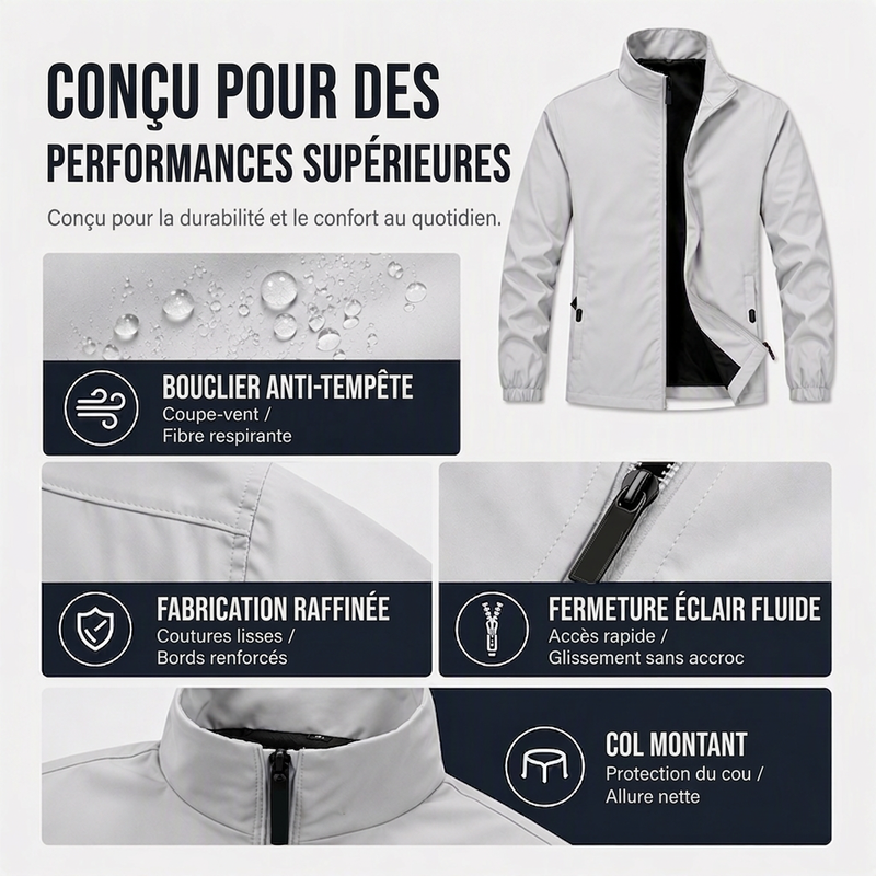 Veste imperméable et coupe-vent polyvalente pour homme