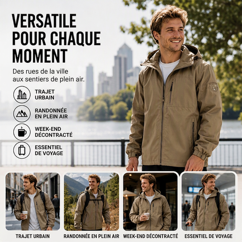 Veste imperméable et coupe-vent polyvalente pour homme