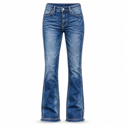Jean en denim évasé rétro taille haute pour femme