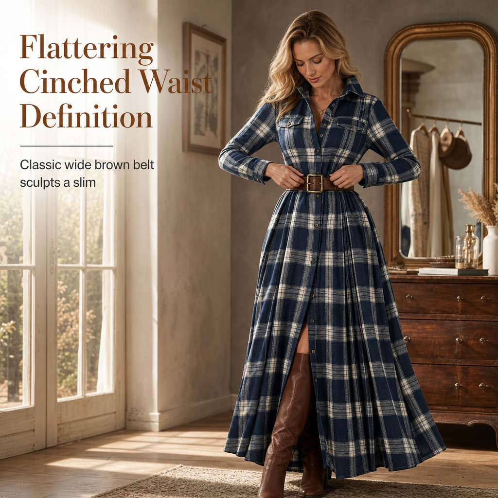 Robe vintage française à carreaux pour femmes grandes tailles, avec ourlet irrégulier et coupe amincissante