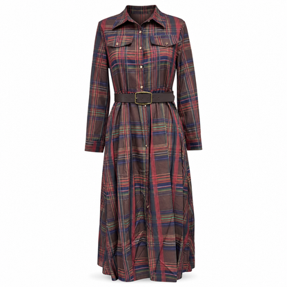 Robe vintage française à carreaux pour femmes grandes tailles, avec ourlet irrégulier et coupe amincissante