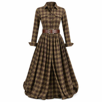Robe vintage française à carreaux pour femmes grandes tailles, avec ourlet irrégulier et coupe amincissante