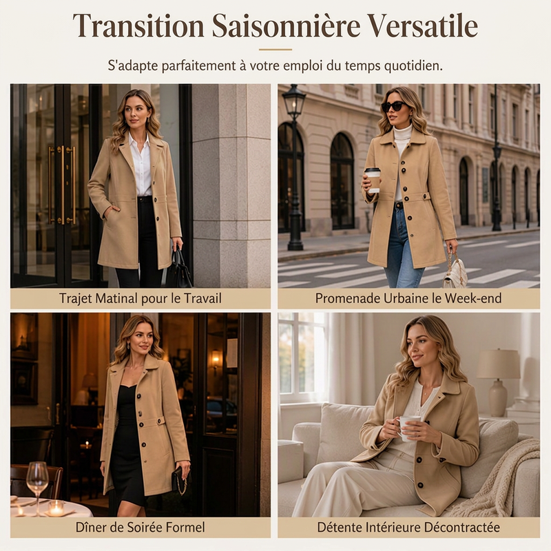 Manteau ajusté élégant à boutonnage simple pour femme