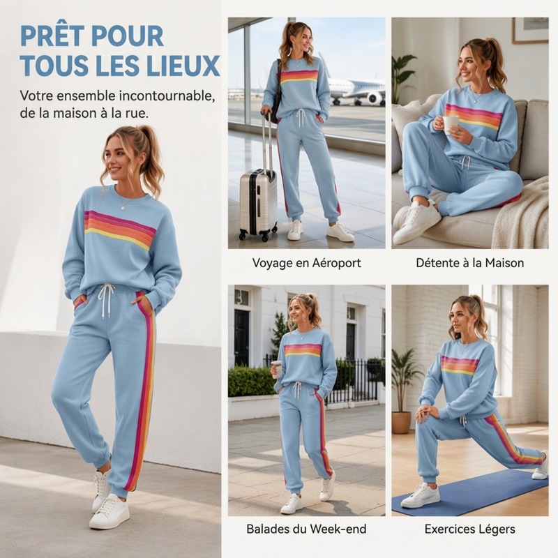 Ensemble 2 pièces décontracté pour femme : sweat à capuche et pantalon de survêtement