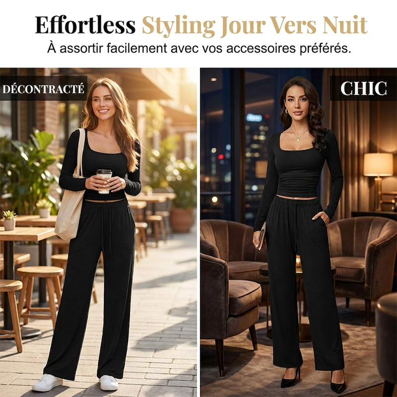 Ensemble pour femme : haut à col carré et pantalon large