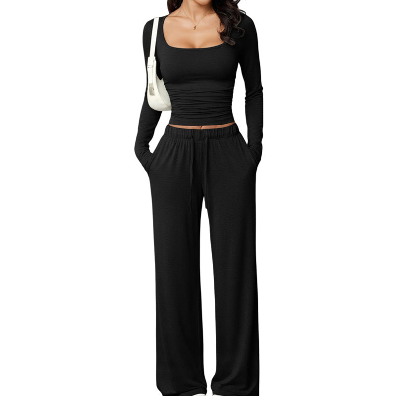 Ensemble pour femme : haut à col carré et pantalon large