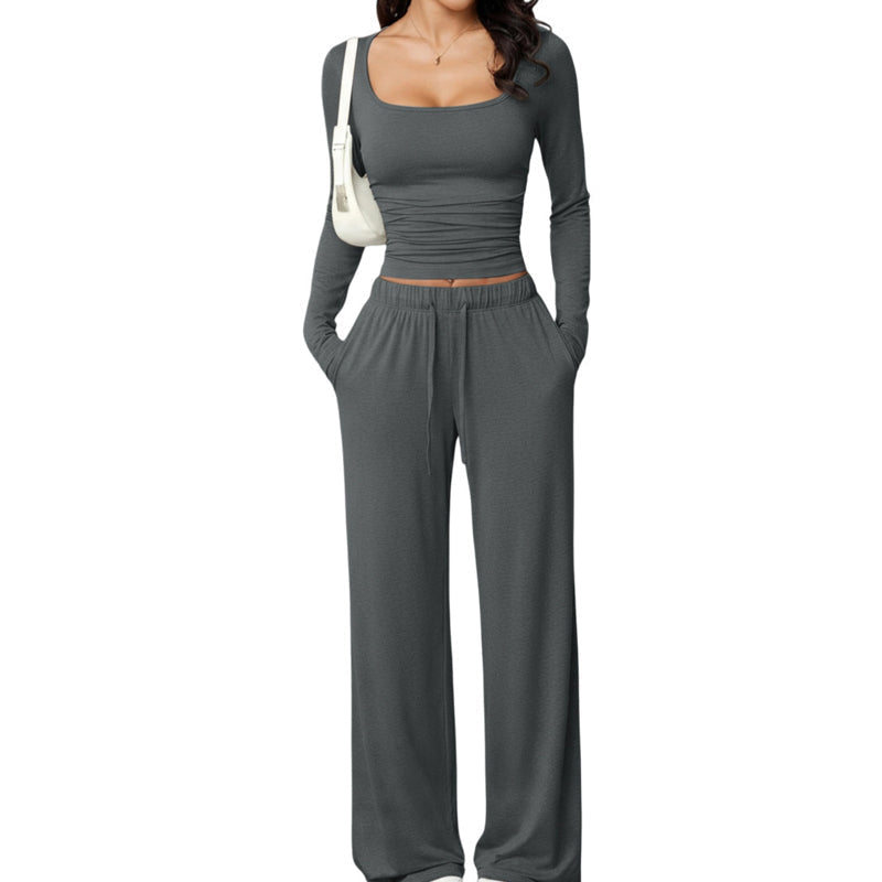 Ensemble pour femme : haut à col carré et pantalon large