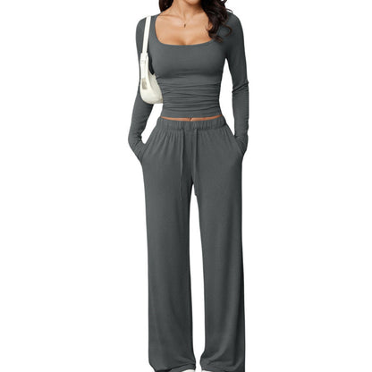 Ensemble pour femme : haut à col carré et pantalon large