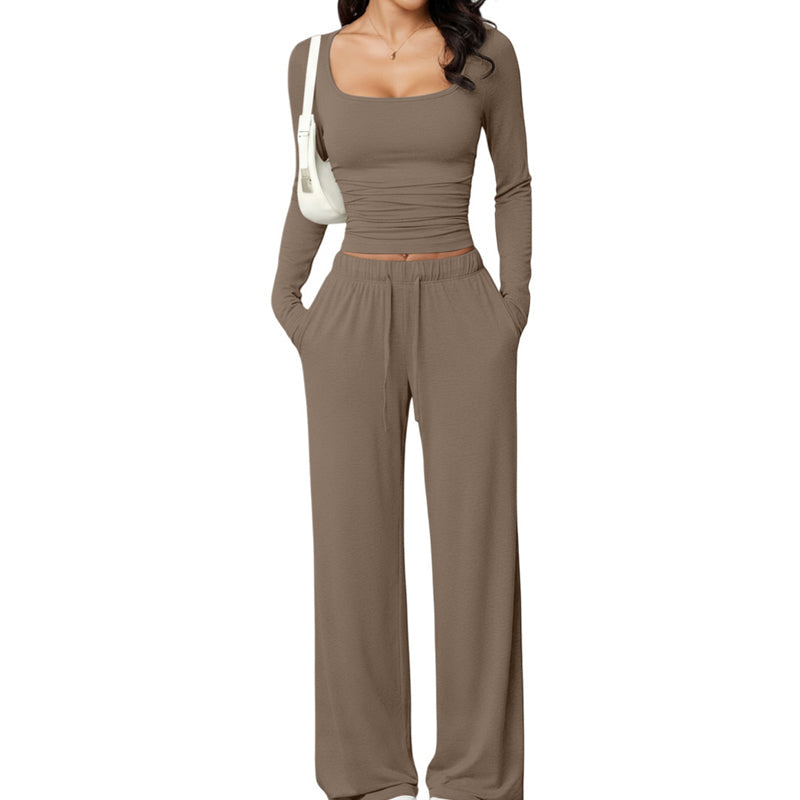 Ensemble pour femme : haut à col carré et pantalon large