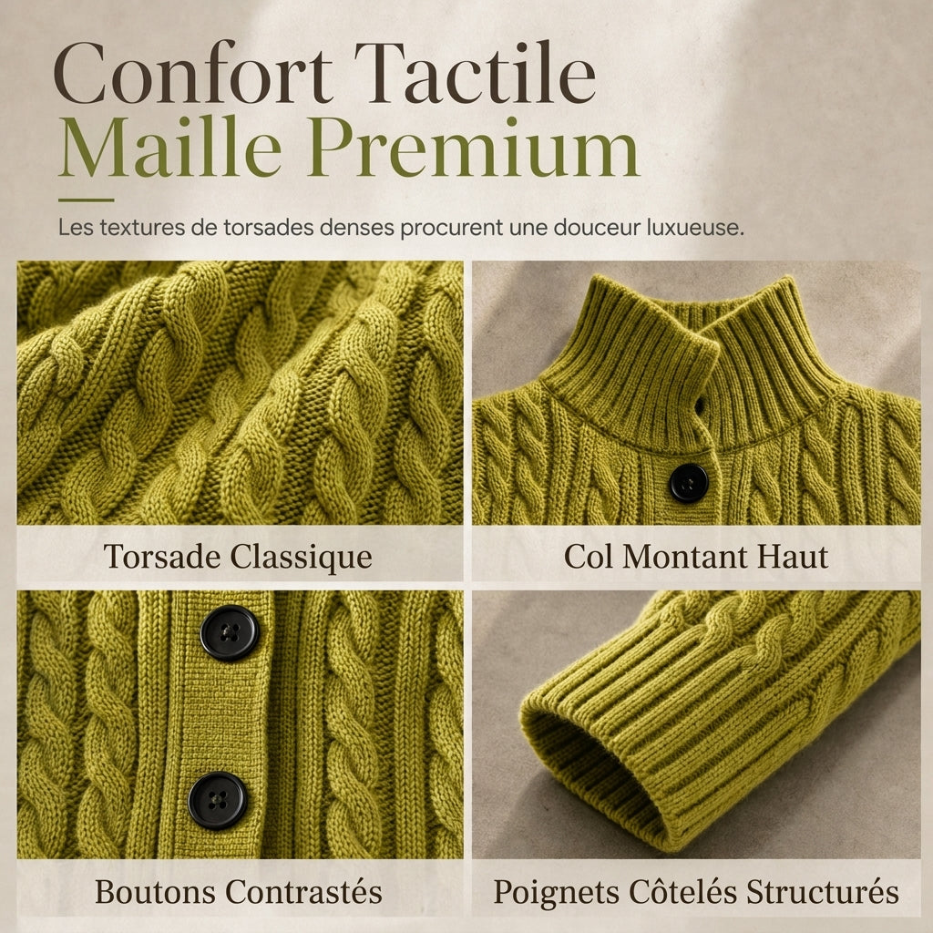 Manteau pull long cardigan long à col roulé et tricot torsadé pour femme