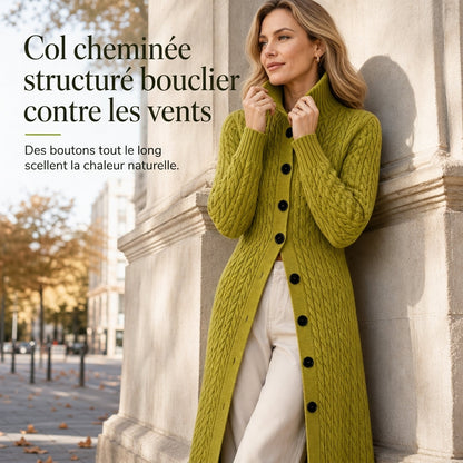 Manteau pull long cardigan long à col roulé et tricot torsadé pour femme