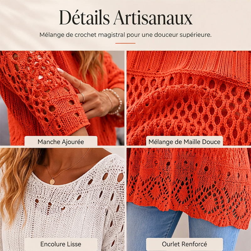 🔥⏳OFFRE LIMITÉE -50%🌞 Pull en maille crochet ajouré pour femme