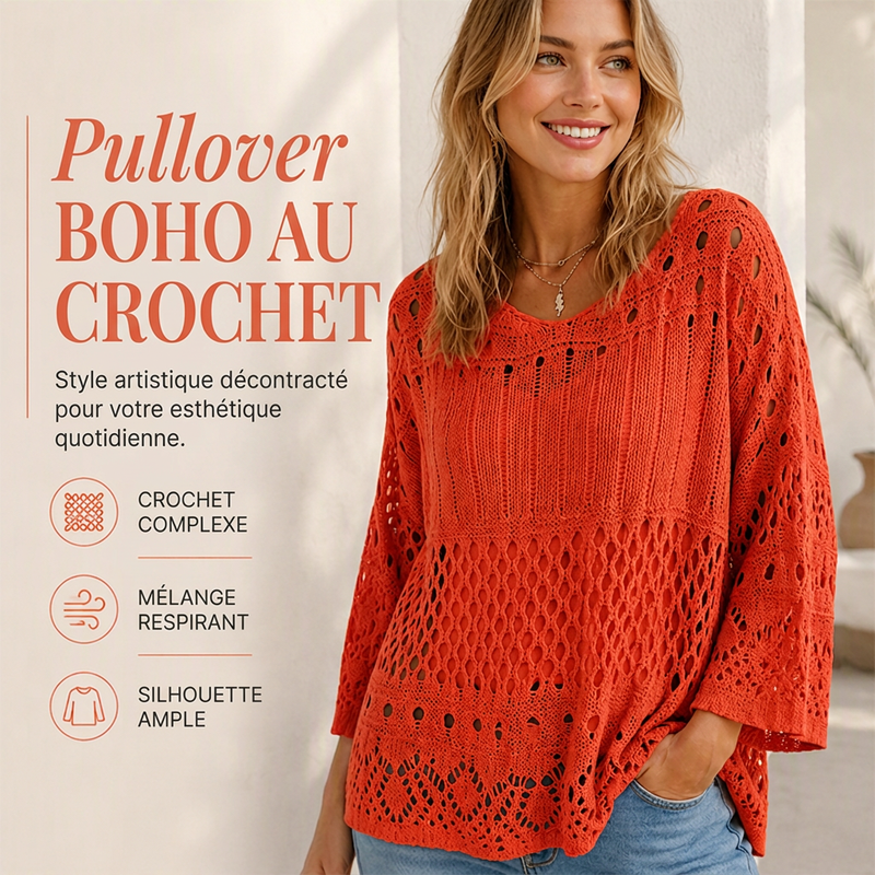 🔥⏳OFFRE LIMITÉE -50%🌞 Pull en maille crochet ajouré pour femme