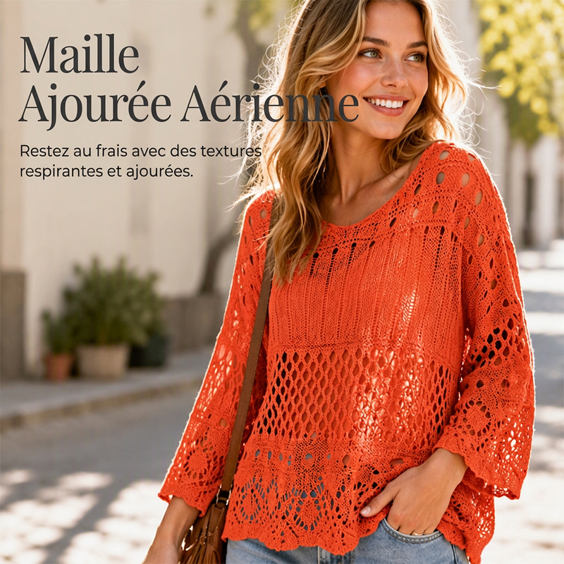 🔥⏳OFFRE LIMITÉE -50%🌞 Pull en maille crochet ajouré pour femme