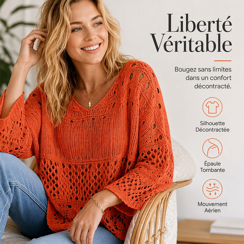 🔥⏳OFFRE LIMITÉE -50%🌞 Pull en maille crochet ajouré pour femme