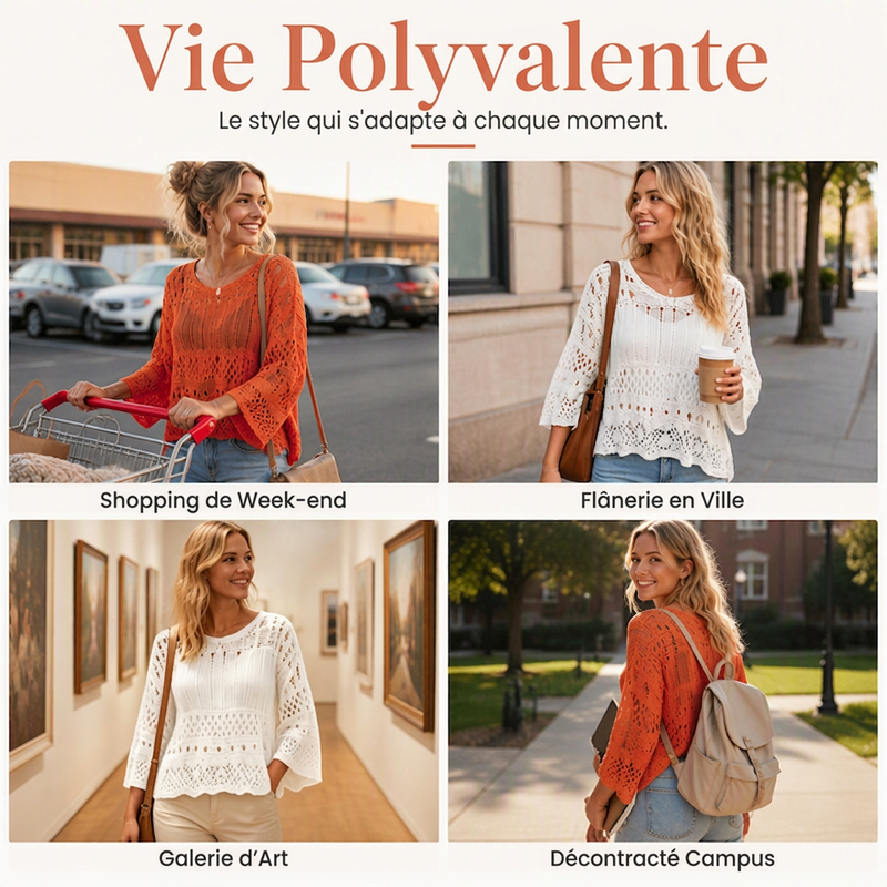 🔥⏳OFFRE LIMITÉE -50%🌞 Pull en maille crochet ajouré pour femme