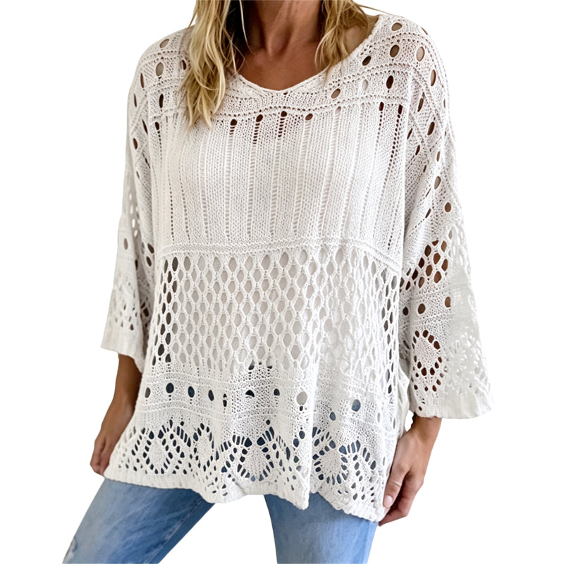 🔥⏳OFFRE LIMITÉE -50%🌞 Pull en maille crochet ajouré pour femme