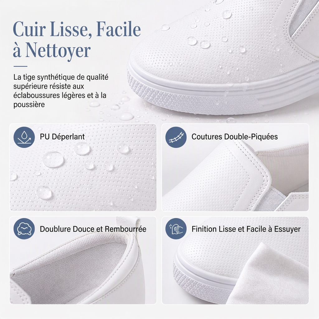 Chaussures à enfiler en cuir souple pour femmes, à semelle plate antidérapante avec rehausse invisible