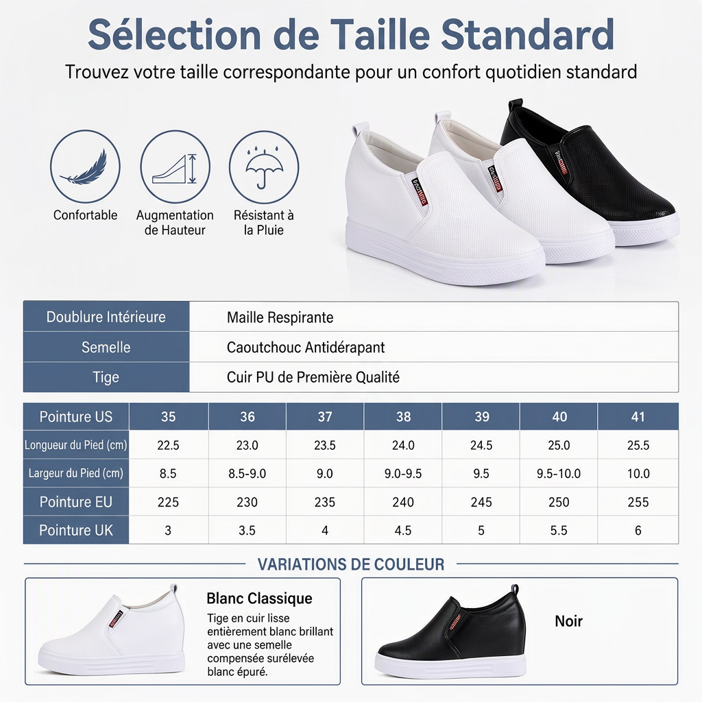 Chaussures à enfiler en cuir souple pour femmes, à semelle plate antidérapante avec rehausse invisible