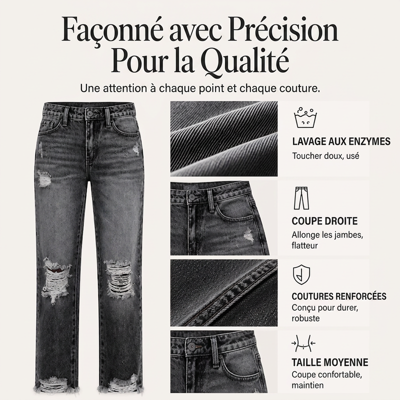 Jean déchiré rétro pour femme