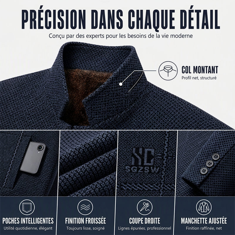 Blazer ajusté pour homme à col Mao