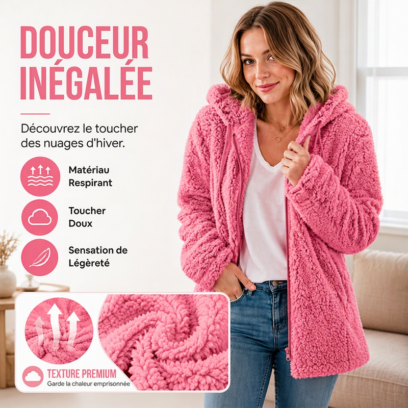 Veste polaire à capuche et à fermeture éclair pour femme