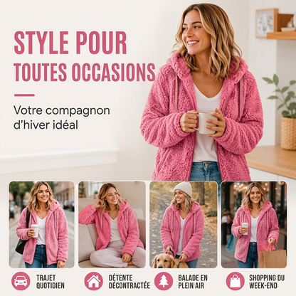 Veste polaire à capuche et à fermeture éclair pour femme
