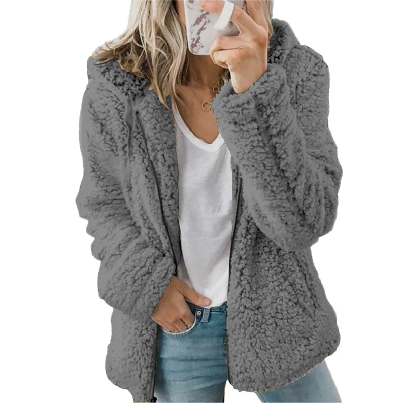 Veste polaire à capuche et à fermeture éclair pour femme
