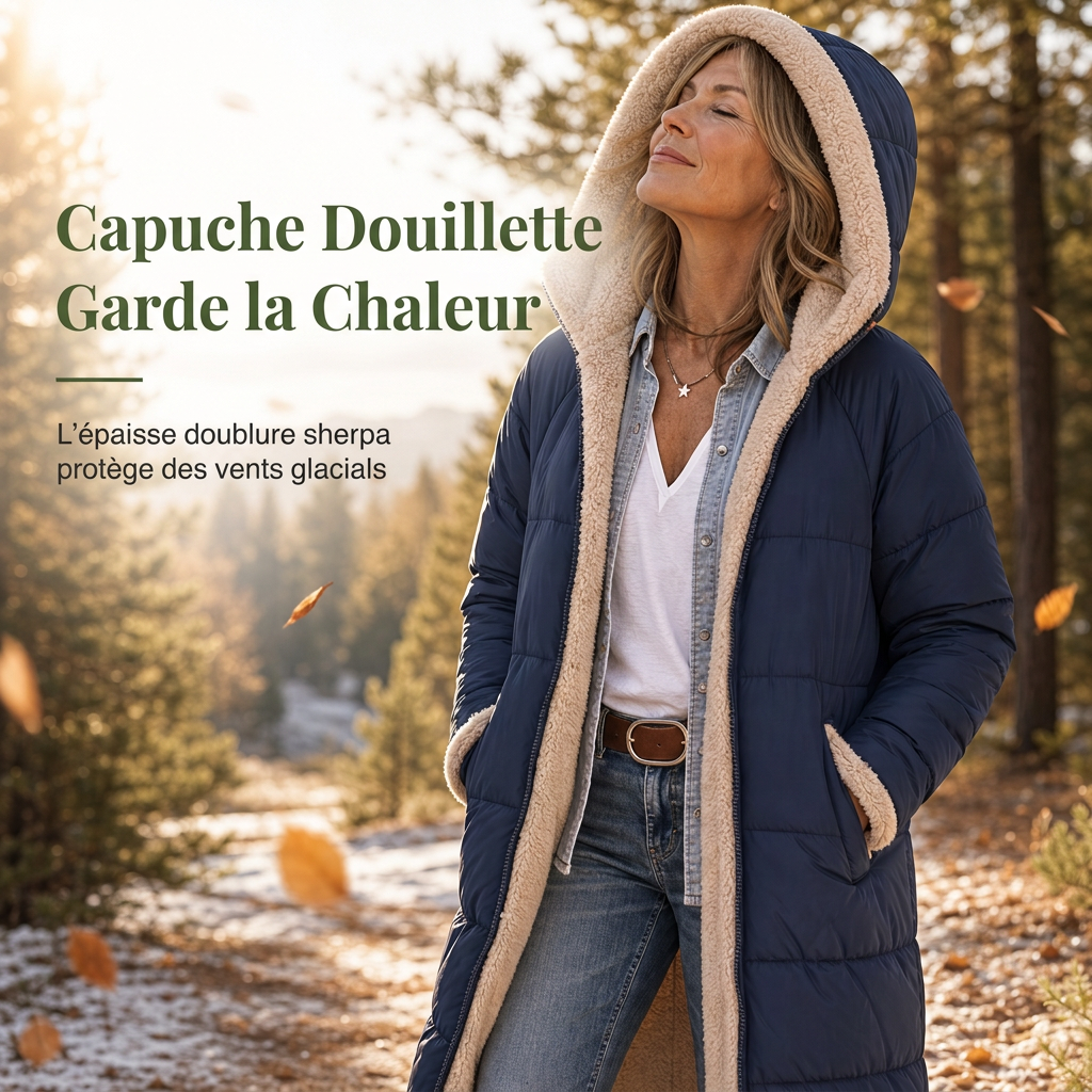Manteau matelassé à capuche réversible et coupe ajustée