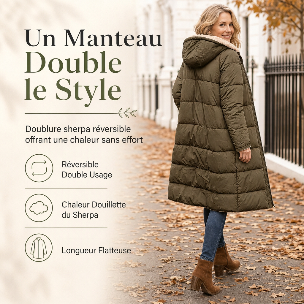 Manteau matelassé à capuche réversible et coupe ajustée