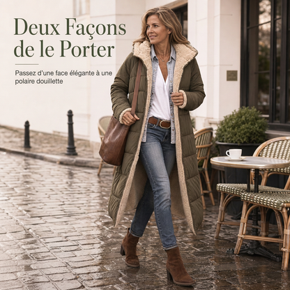 Manteau matelassé à capuche réversible et coupe ajustée