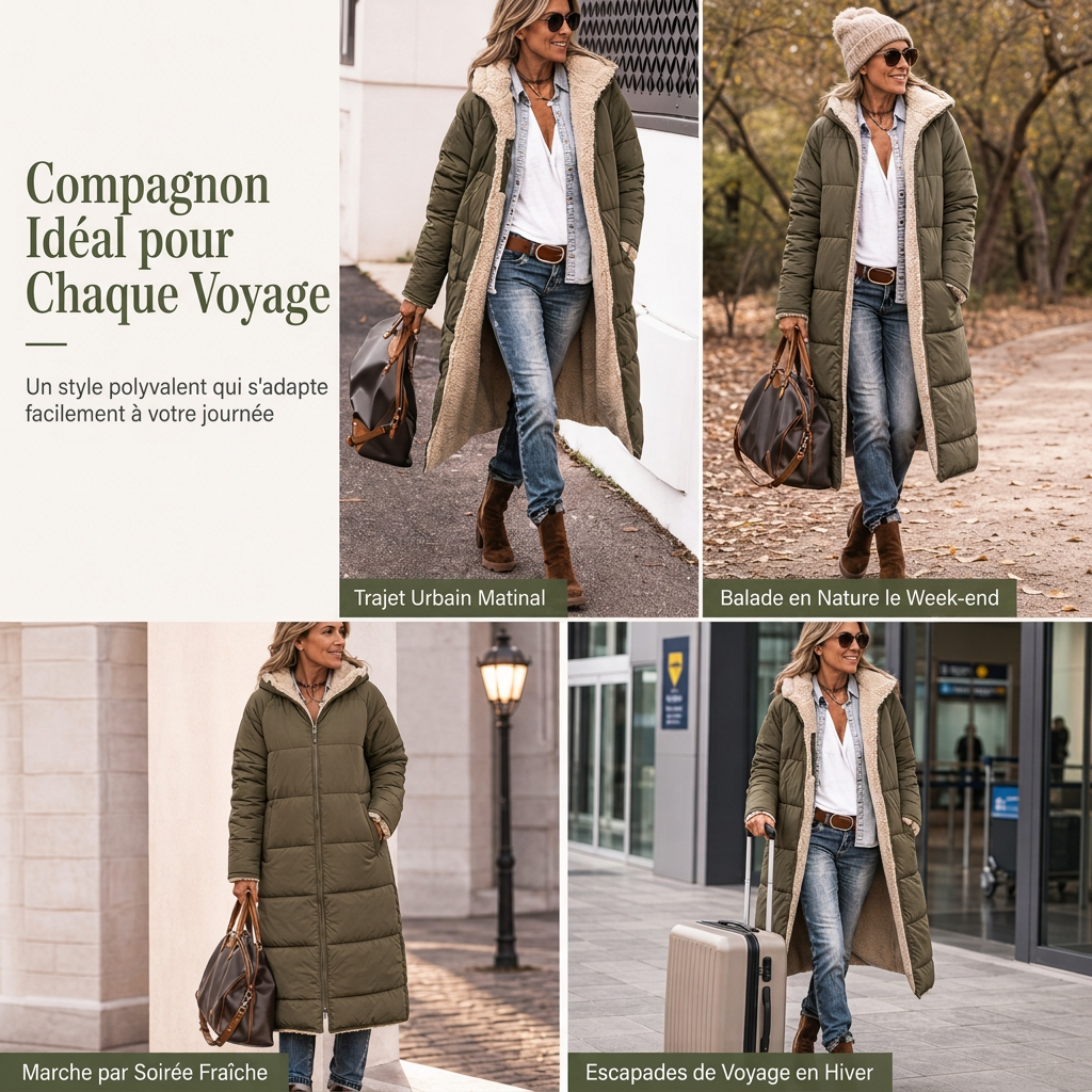 Manteau matelassé à capuche réversible et coupe ajustée