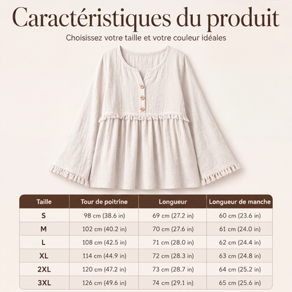 Haut décontracté pour femme, ample, à manches longues et à franges