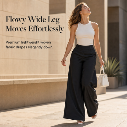 Pantalon décontracté pour femme, taille haute, coupe ajustée et jambes larges, au tombé fluide