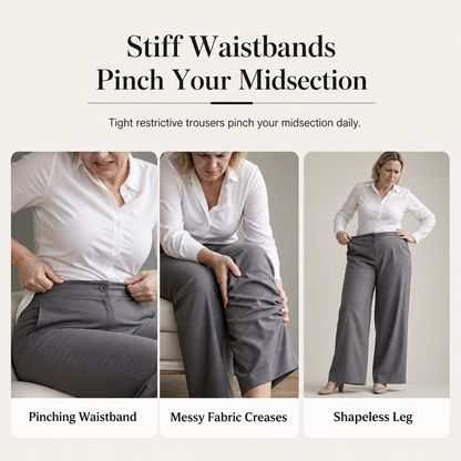 Pantalon décontracté pour femme, taille haute, coupe ajustée et jambes larges, au tombé fluide