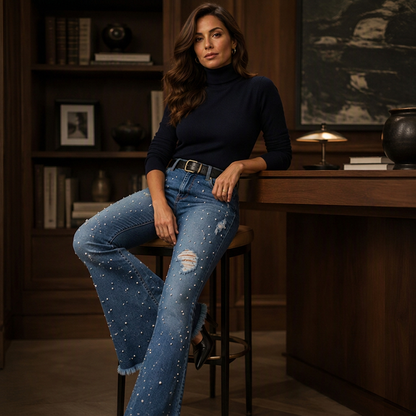 Jeans flare taille haute délavés pour femme