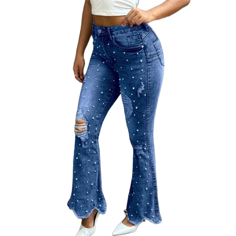 Jeans flare taille haute délavés pour femme
