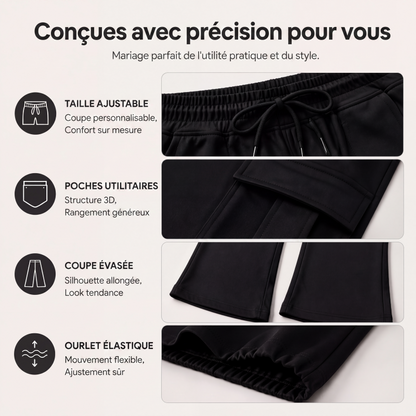 Pantalon cargo évasé à taille haute avec cordon de serrage pour femme