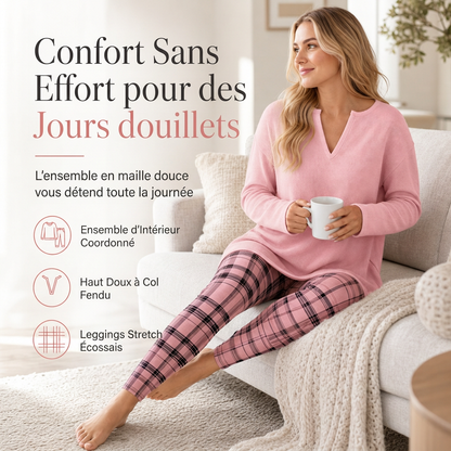 Ensemble haut en maille et legging à carreaux pour femme