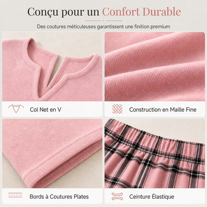 Ensemble haut en maille et legging à carreaux pour femme