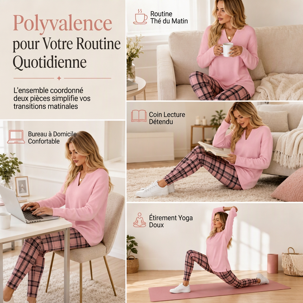 Ensemble haut en maille et legging à carreaux pour femme