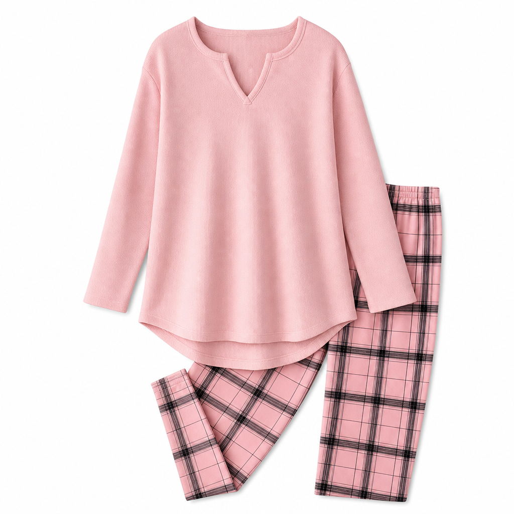 Ensemble haut en maille et legging à carreaux pour femme