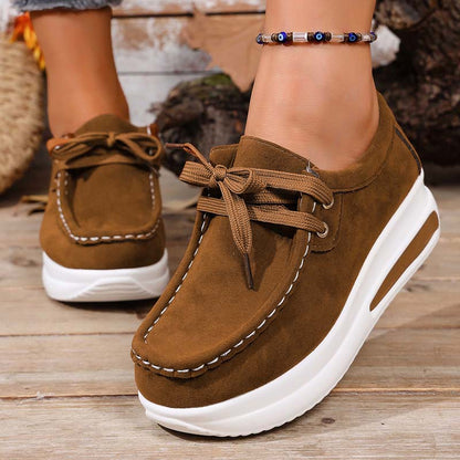 Chaussures décontractées pour femmes à lacets avec semelle plateforme basse