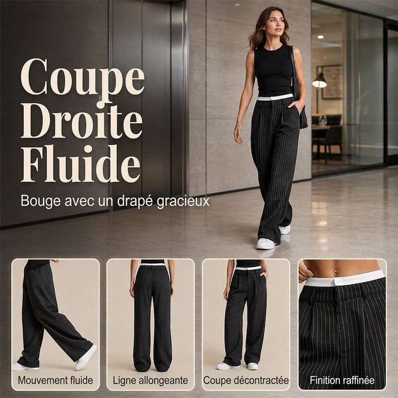 Pantalon femme taille haute jambe droite