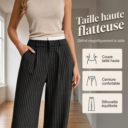 Pantalon femme taille haute jambe droite