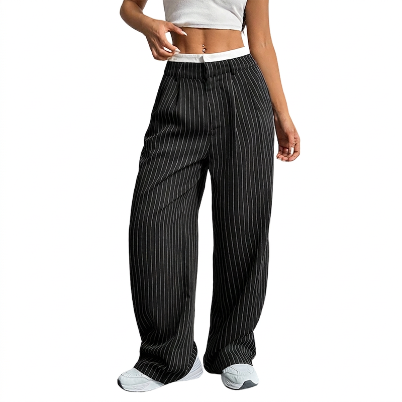 Pantalon femme taille haute jambe droite